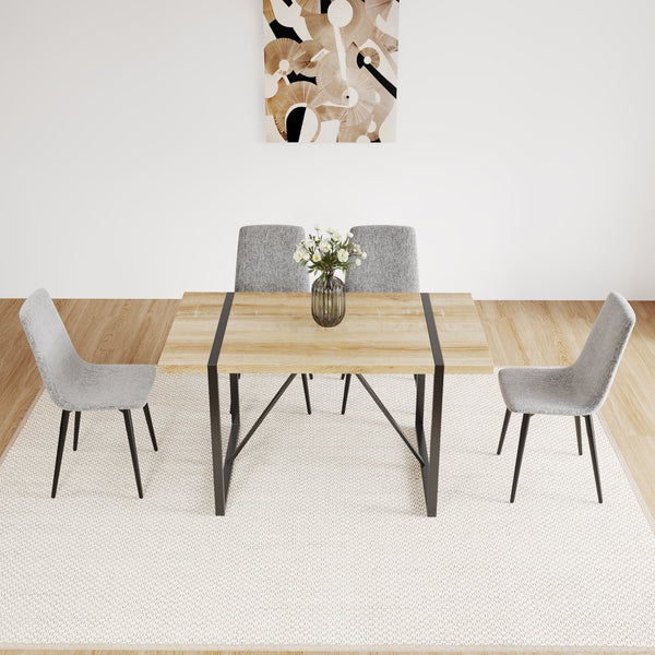 English Elm 55" Modern Mdf Wood Dining Table Set With 4 Linen Chairs, Mid-Century Style, Sturdy Metal Legs W2189S00005