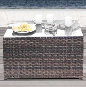 English Elm Fully Glass-Top Fire Pit Table Brown Wicker Rattan Base, No Assembly Needed, Elegant Patio Centerpiece B120P143942