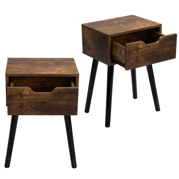 English Elm Set Sleek Two-Drawer Bedside Tables with Solid Wood Legs, Compact 16x12x28 in Storage for Bedroom Black W2181P144024
