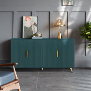 English Elm Wood Media Console with Grooved Doors Gold Legs and Interior Storage for Living Room W1445132035