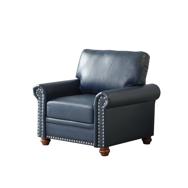 English Elm Living One Seat Sofa Chair with Faux Leather Upholstery, Solid Wood Frame and Comfortable Foam Cushion Navy Blue W1097125453