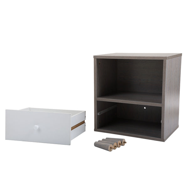 English Elm Set Sleek Two-Drawer Bedside Tables with Solid Wood Legs, Compact 16x12x28 in Storage for Bedroom Gray W2181P144002