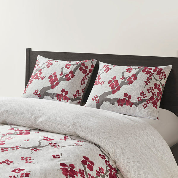English Elm Duvet Natori Cherry Blossom 100% Cotton Sateen Mini Set Queen - Reversible Grey Percale, OEKO-TEX Certified B035129187