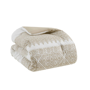 English Elm 3 Piece Cotton Comforter Set with Chenille Tufting Mila Botanical Chevron Print Full/Queen Cozy Farmhouse Bedding taupe 21.65 L x 22.83 W x 9.45 H B035128803