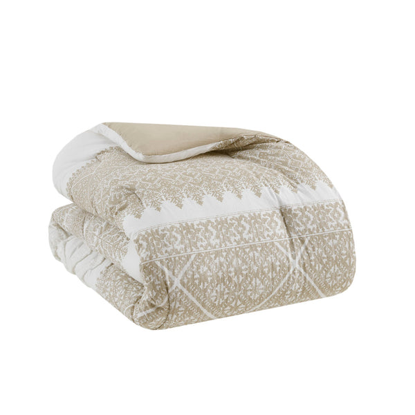 English Elm 3 Piece Cotton Comforter Set with Chenille Tufting Mila Botanical Chevron Print Full/Queen Cozy Farmhouse Bedding taupe 21.65 L x 22.83 W x 9.45 H B035128803