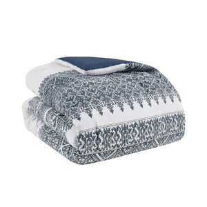 English Elm 3 INK+IVY Mila Cotton Comforter Set King/Cal King Navy Botanical Chevron Chenille Tufted, OEKO‑TEX Certified B035128801