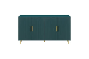 English Elm Wood Media Console with Grooved Doors Gold Legs and Interior Storage for Living Room W1445132035