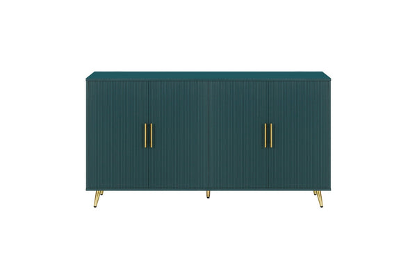 English Elm Wood Media Console with Grooved Doors Gold Legs and Interior Storage for Living Room W1445132035