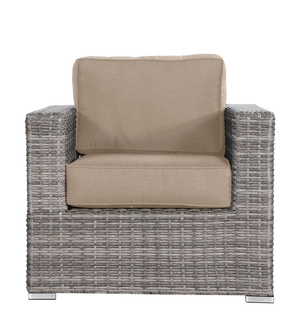English Elm Fully Wicker Armchair with Sunbrella Cushions, Mixed Gray Patio Seat 300 lb Capacity, Ready-to-Use B120P143955