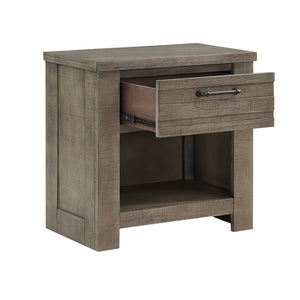 English Elm Rustic Longview Gray Nightstand with Drawer & Open Cubby, Birch Veneer Planked Frame, Metal Bar Hardware B011P143957