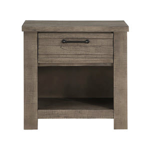 English Elm Rustic Longview Gray Nightstand with Drawer & Open Cubby, Birch Veneer Planked Frame, Metal Bar Hardware B011P143957