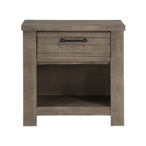 English Elm Rustic Longview Gray Nightstand with Drawer & Open Cubby, Birch Veneer Planked Frame, Metal Bar Hardware B011P143957