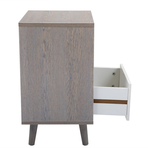 English Elm Set Sleek Two-Drawer Bedside Tables with Solid Wood Legs, Compact 16x12x28 in Storage for Bedroom Gray W2181P144002