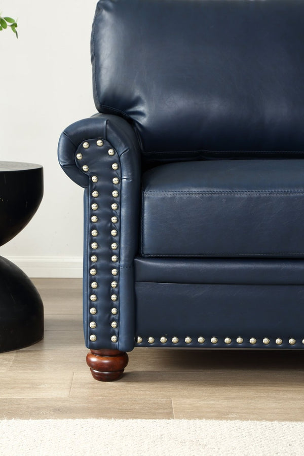 English Elm Classic Navy Faux Leather Three Seat Sofa with Nailhead Trim and Hidden Storage W1097S00291