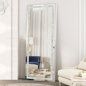 English Elm LED Mirror Lamp With Lights Full-Length Floor & Wall Vanity Mirror, Shatterproof HD Glass, Sleek Frame W2312141726