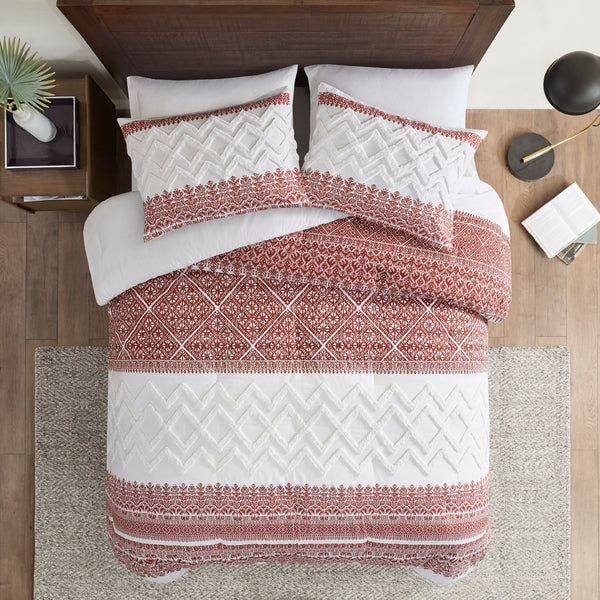 English Elm 3 Mila Cotton Comforter Set Auburn Chevron Chenille Tufting Full/Queen – Shabby Chic, OEKO-TEX Certified Comfort B035P148267