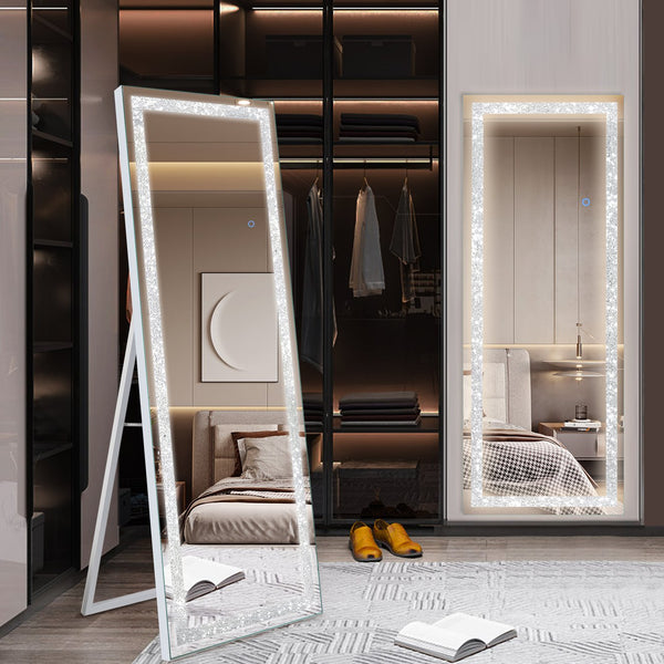 English Elm LED Mirror Lamp With Lights Full-Length Floor & Wall Vanity Mirror, Shatterproof HD Glass, Sleek Frame W2312141726