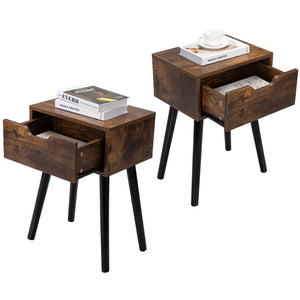 English Elm Set Sleek Two-Drawer Bedside Tables with Solid Wood Legs, Compact 16x12x28 in Storage for Bedroom Black W2181P144024