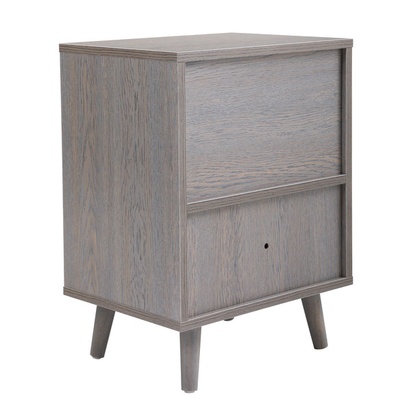 English Elm Set Sleek Two-Drawer Bedside Tables with Solid Wood Legs, Compact 16x12x28 in Storage for Bedroom Gray W2181P144002