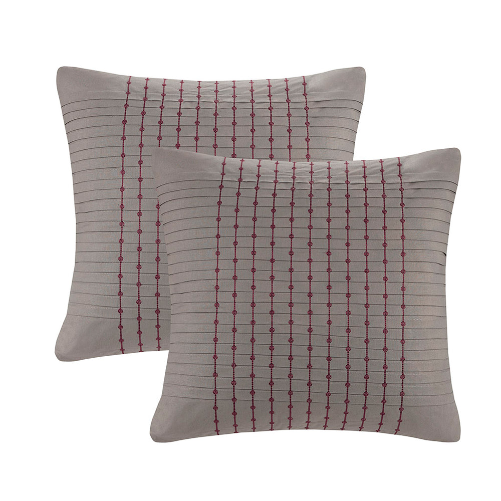 English Elm Euro Euro Sham Grey Natori Cherry Blossom 26x26 Cotton Sateen Pleated Euro Sham with Red Embroidery Accents B03599550