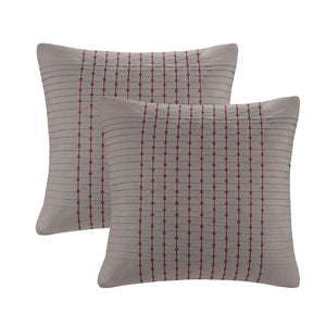 English Elm Euro Euro Sham Grey Natori Cherry Blossom 26x26 Cotton Sateen Pleated Euro Sham with Red Embroidery Accents B03599550