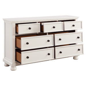 English Elm Transitional White Wood Dresser with Seven Dovetail Drawers and Hidden Jewelry Tray B011P143960