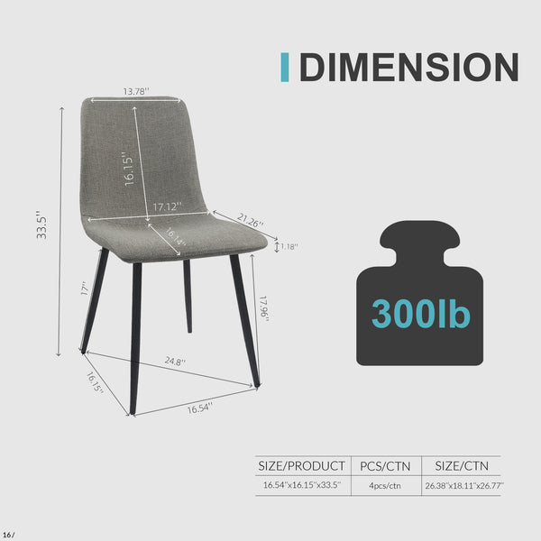 English Elm Dining Chairs Set Of 4 - Modern Upholstered Light Gray Kitchen Chairs With Sturdy Black Legs W2189131672