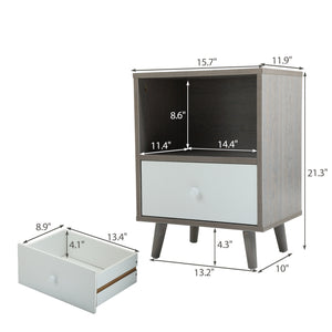 English Elm Set Sleek Two-Drawer Bedside Tables with Solid Wood Legs, Compact 16x12x28 in Storage for Bedroom Gray W2181P144002