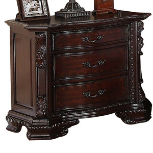 English Elm 1pc Traditional Nightstand with Three Drawers Serpentine Front Ornate Bracket Feet Carved Solid Wood Elegance Brown 33.5 L x 21 W x 33.5 H B011P143963