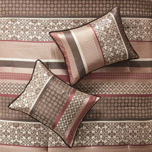English Elm 7 Piece Comforter Set Red Queen - Luxurious Geometric Design With Decorative Pillows & Soft Touch B03597164