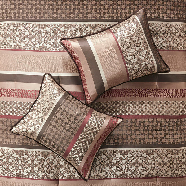 English Elm 7 Piece Comforter Set Red Queen - Luxurious Geometric Design With Decorative Pillows & Soft Touch B03597164