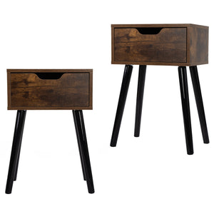 English Elm Set Sleek Two-Drawer Bedside Tables with Solid Wood Legs, Compact 16x12x28 in Storage for Bedroom Black W2181P144024
