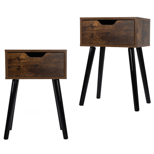 English Elm Set Sleek Two-Drawer Bedside Tables with Solid Wood Legs, Compact 16x12x28 in Storage for Bedroom Black W2181P144024