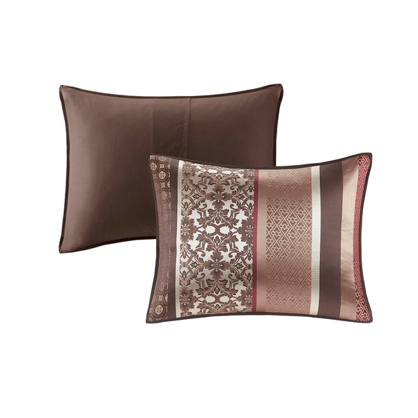 English Elm 7 Piece Comforter Set Red Queen - Luxurious Geometric Design With Decorative Pillows & Soft Touch B03597164