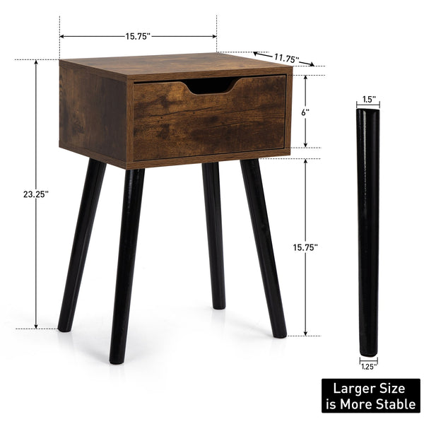 English Elm Set Sleek Two-Drawer Bedside Tables with Solid Wood Legs, Compact 16x12x28 in Storage for Bedroom Black W2181P144024