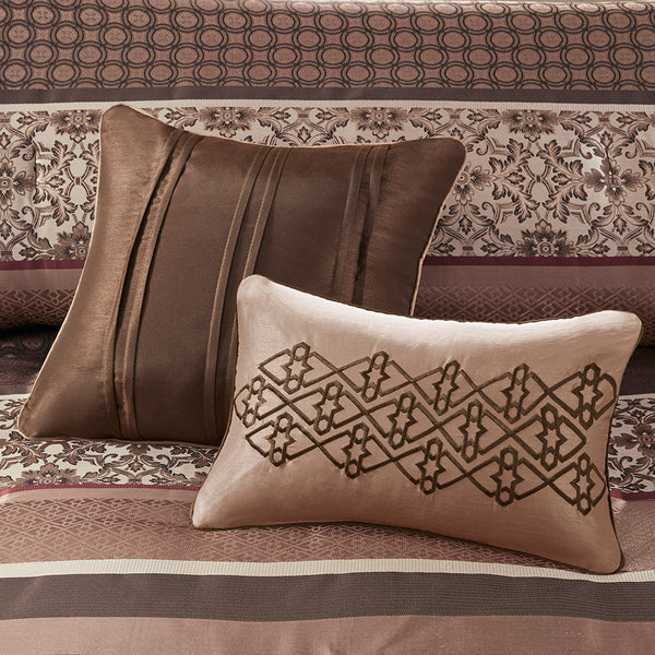 English Elm 7 Piece Comforter Set Red Queen - Luxurious Geometric Design With Decorative Pillows & Soft Touch B03597164