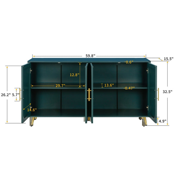 English Elm Wood Media Console with Grooved Doors Gold Legs and Interior Storage for Living Room W1445132035