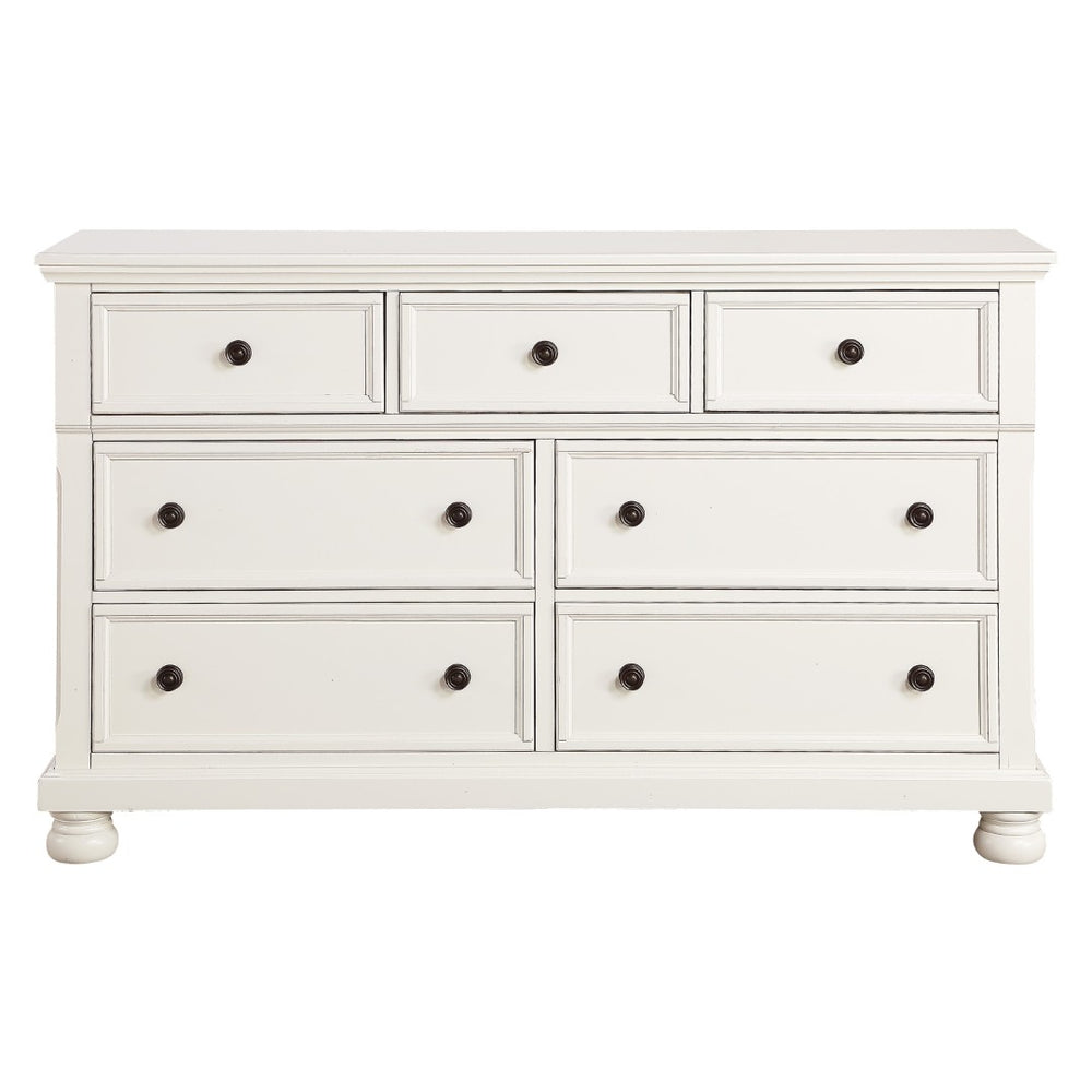 English Elm Transitional White Wood Dresser with Seven Dovetail Drawers and Hidden Jewelry Tray B011P143960