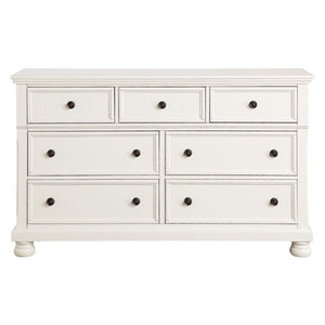 English Elm Transitional White Wood Dresser with Seven Dovetail Drawers and Hidden Jewelry Tray B011P143960