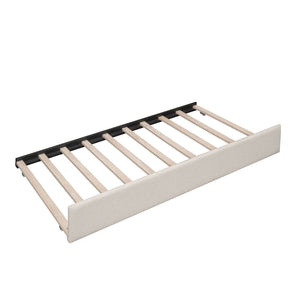 English Elm Queen Linen Upholstered Platform Bed with Pull Out Trundle and Built in Usb Ports DL000559AAA-1