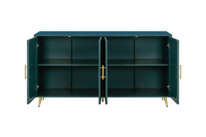 English Elm Wood Media Console with Grooved Doors Gold Legs and Interior Storage for Living Room W1445132035