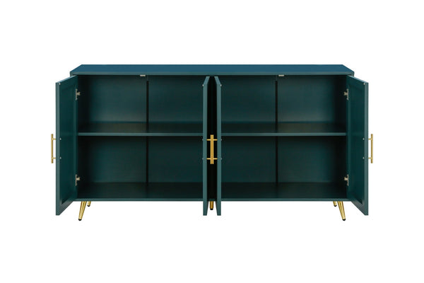 English Elm Wood Media Console with Grooved Doors Gold Legs and Interior Storage for Living Room W1445132035