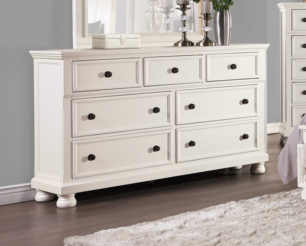 English Elm Transitional White Wood Dresser with Seven Dovetail Drawers and Hidden Jewelry Tray B011P143960