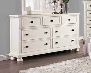 English Elm Transitional White Wood Dresser with Seven Dovetail Drawers and Hidden Jewelry Tray B011P143960