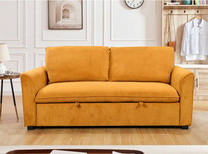 English Elm 78 Convertible 3-in-1 Sleeper Sofa Bed with Easy Pull-Out Hidden Mattress, Compact Modern Loveseat Yellow Brown W1417131882