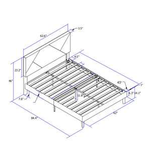 English Elm Queen Upholstered Platform Bed Tailored Grey Fabric Frame with Wood Slat Foundation W311110545