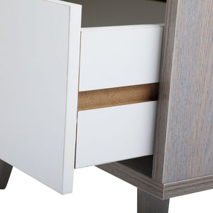 English Elm Set Sleek Two-Drawer Bedside Tables with Solid Wood Legs, Compact 16x12x28 in Storage for Bedroom Gray W2181P144002