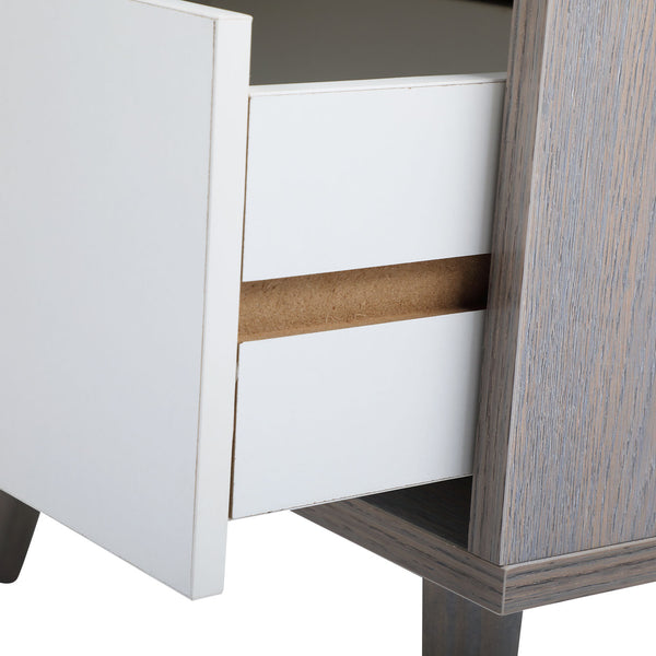 English Elm Set Sleek Two-Drawer Bedside Tables with Solid Wood Legs, Compact 16x12x28 in Storage for Bedroom Gray W2181P144002