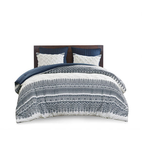 English Elm 3 INK+IVY Mila Cotton Comforter Set King/Cal King Navy Botanical Chevron Chenille Tufted, OEKO‑TEX Certified B035128801