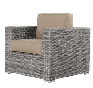 English Elm Fully Wicker Armchair with Sunbrella Cushions, Mixed Gray Patio Seat 300 lb Capacity, Ready-to-Use B120P143955